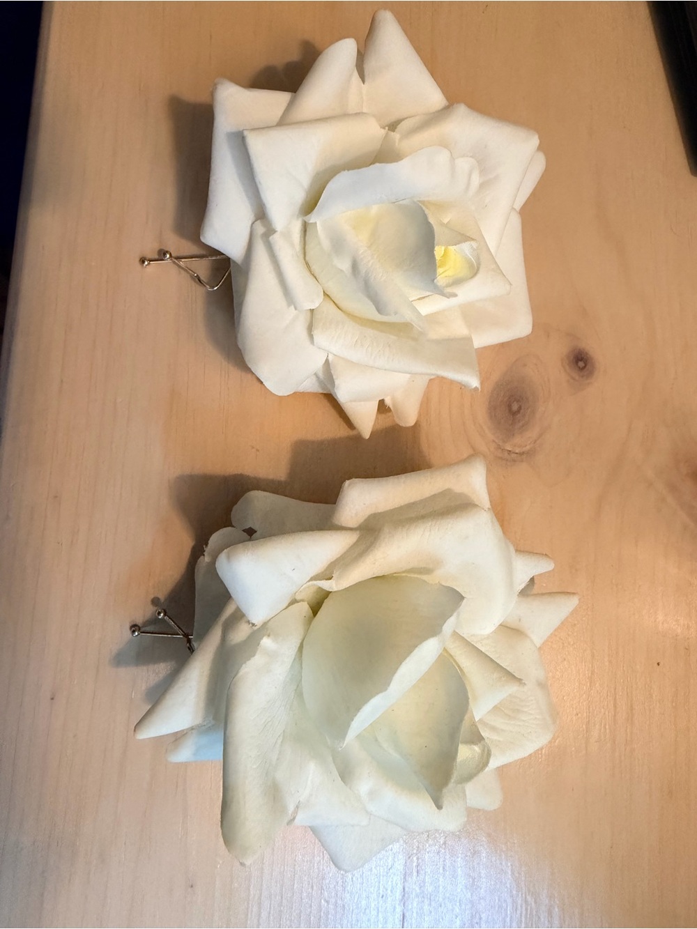 Ivory Rose Flower Hair Clip Set - Real Touch - Pair of 2